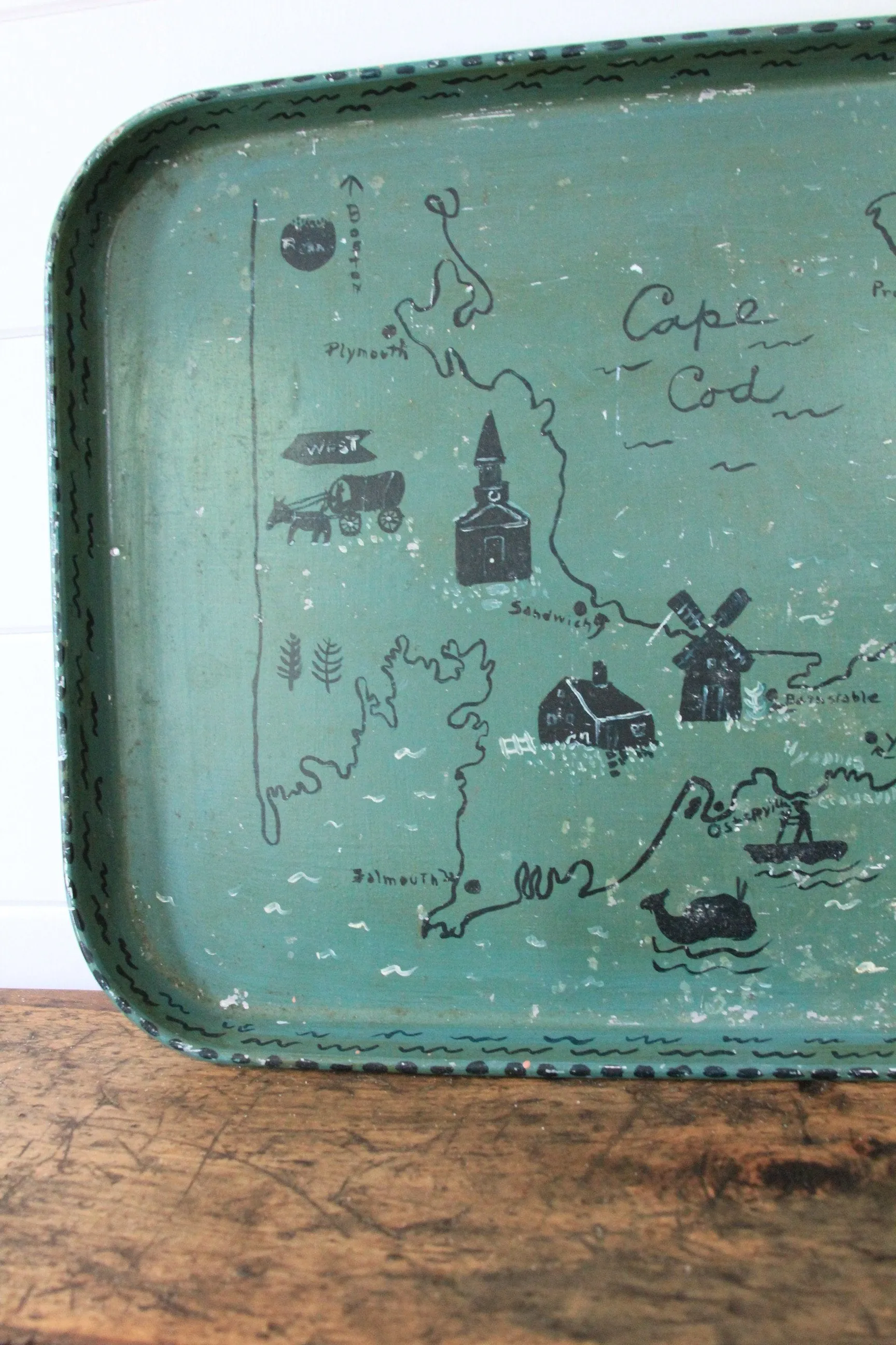 1940s Hand Painted Cape Cod Tray