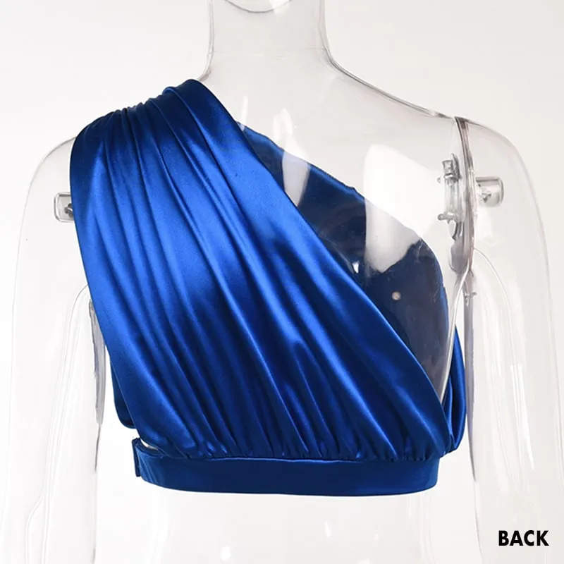 Asymmetric One-Shoulder Satin Crop Top