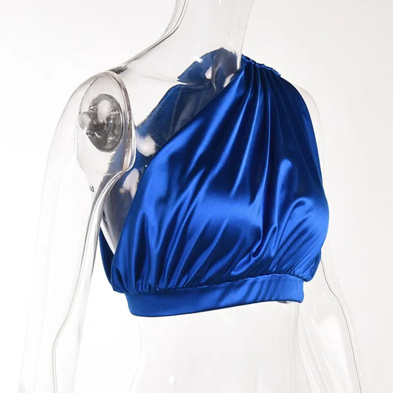 Asymmetric One-Shoulder Satin Crop Top