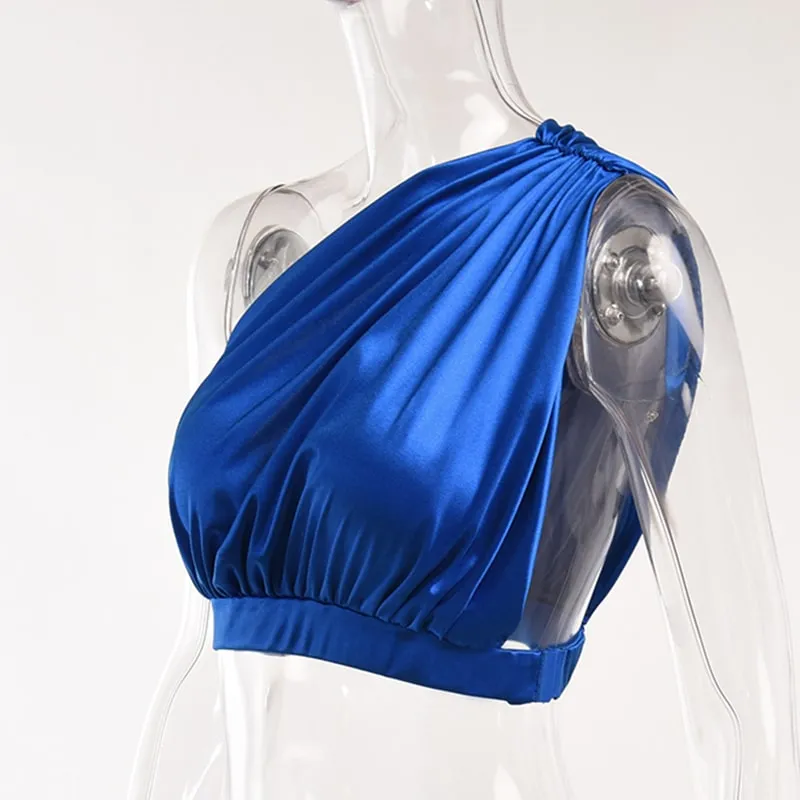 Asymmetric One-Shoulder Satin Crop Top