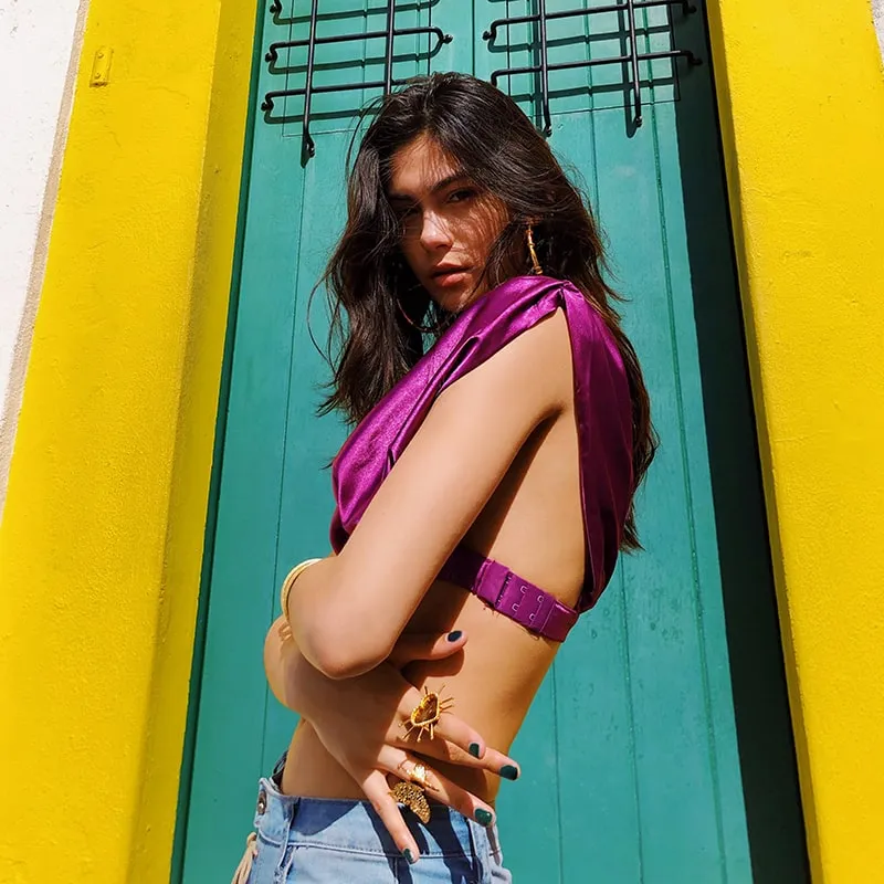 Asymmetric One-Shoulder Satin Crop Top
