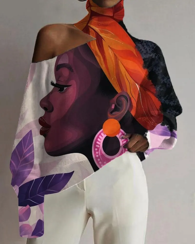 Black Girl Color Matching Print Sexy Cutout Top