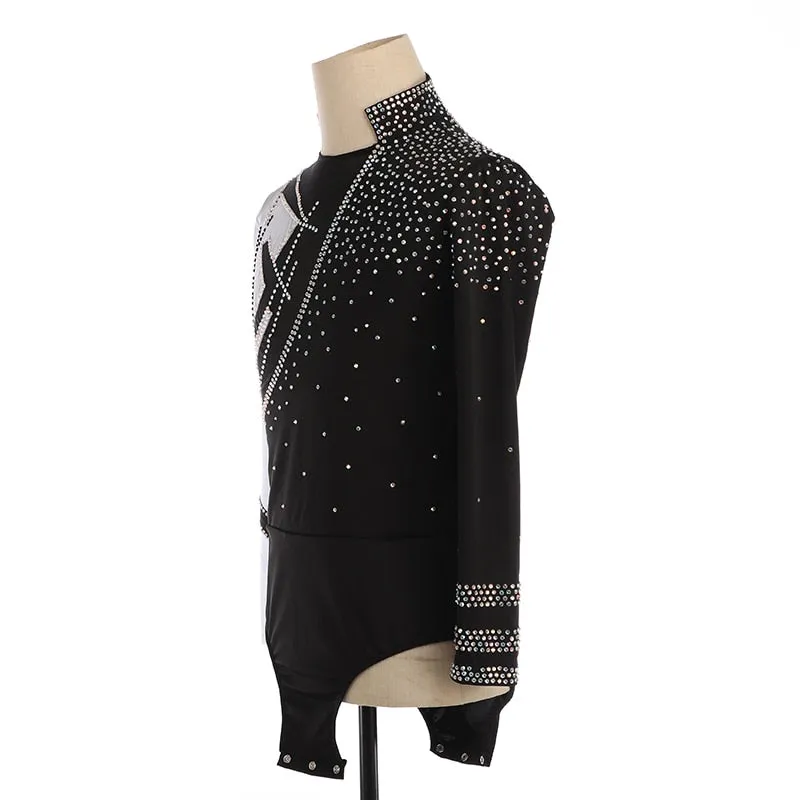Boys & Mens Figure Skating Top Shirt in Black & White Long Sleeves