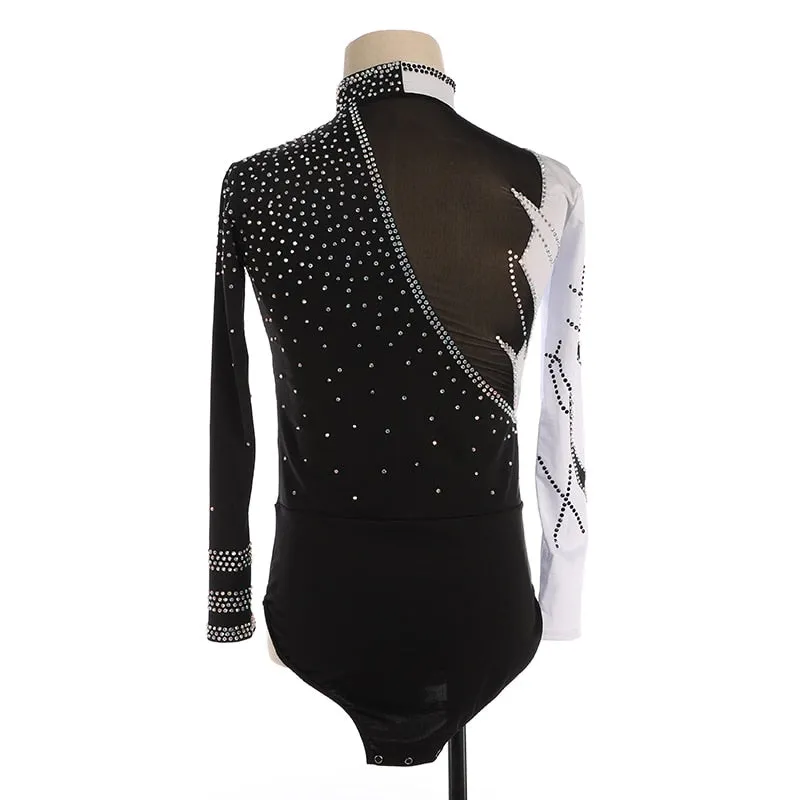 Boys & Mens Figure Skating Top Shirt in Black & White Long Sleeves
