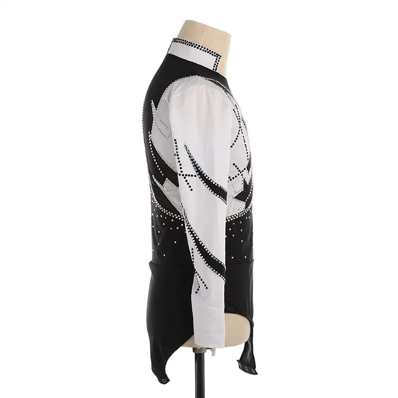 Boys & Mens Figure Skating Top Shirt in Black & White Long Sleeves