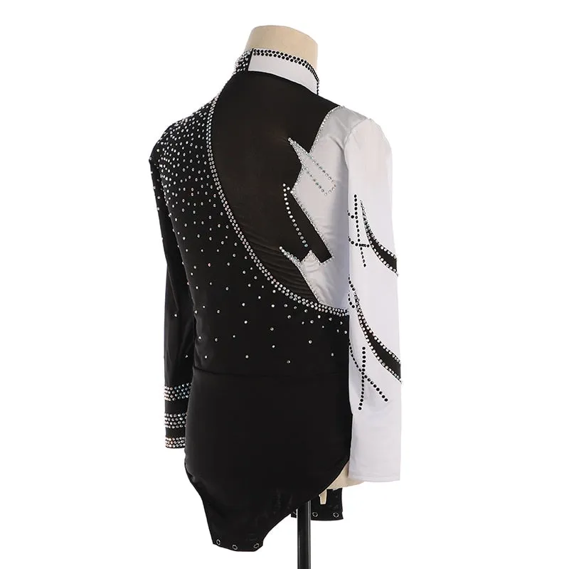 Boys & Mens Figure Skating Top Shirt in Black & White Long Sleeves