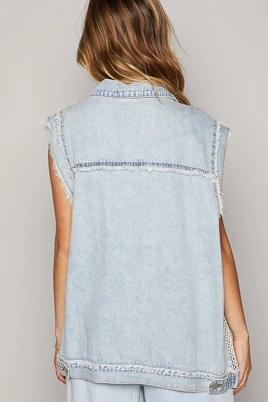Crochet Lace Denim Vest