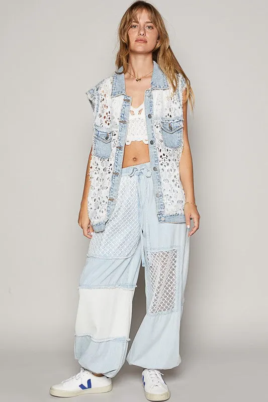 Crochet Lace Denim Vest