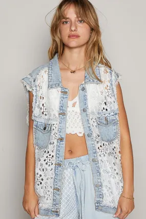 Crochet Lace Denim Vest