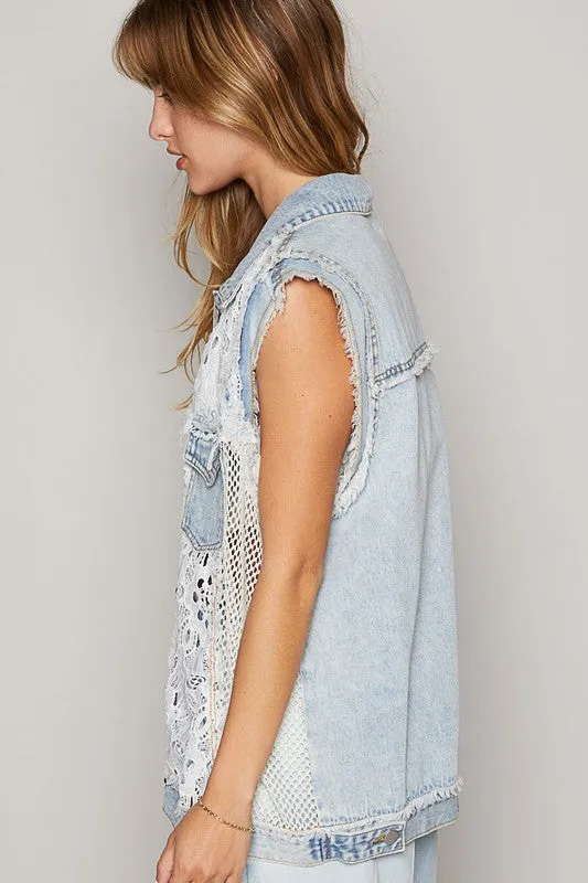 Crochet Lace Denim Vest