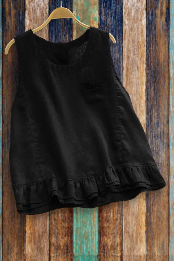 Dunnmall Boho Vintage Ruffled Casual Tank Top
