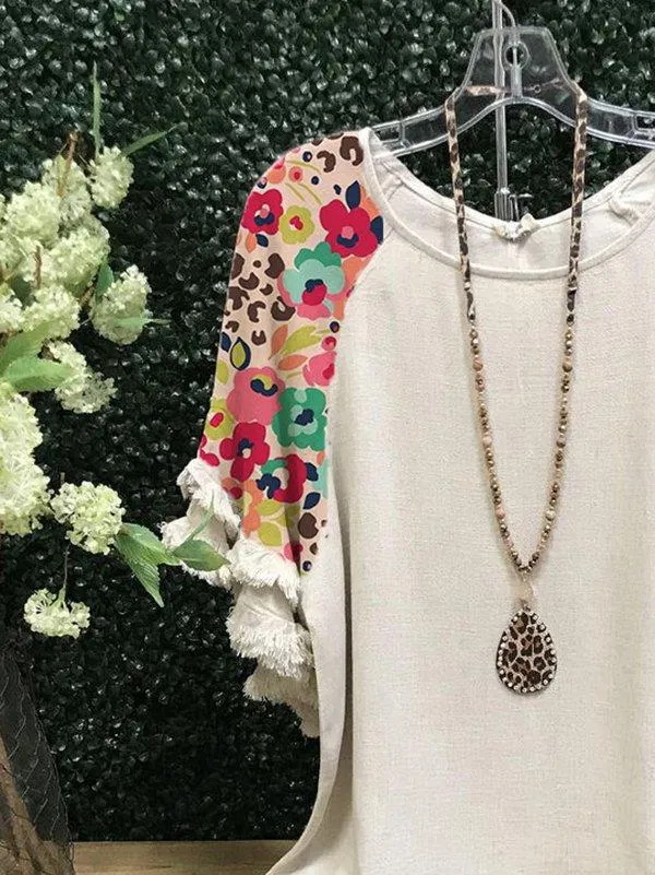Dunnmall Casual Short Sleeve Floral-Print Shirts & Tops