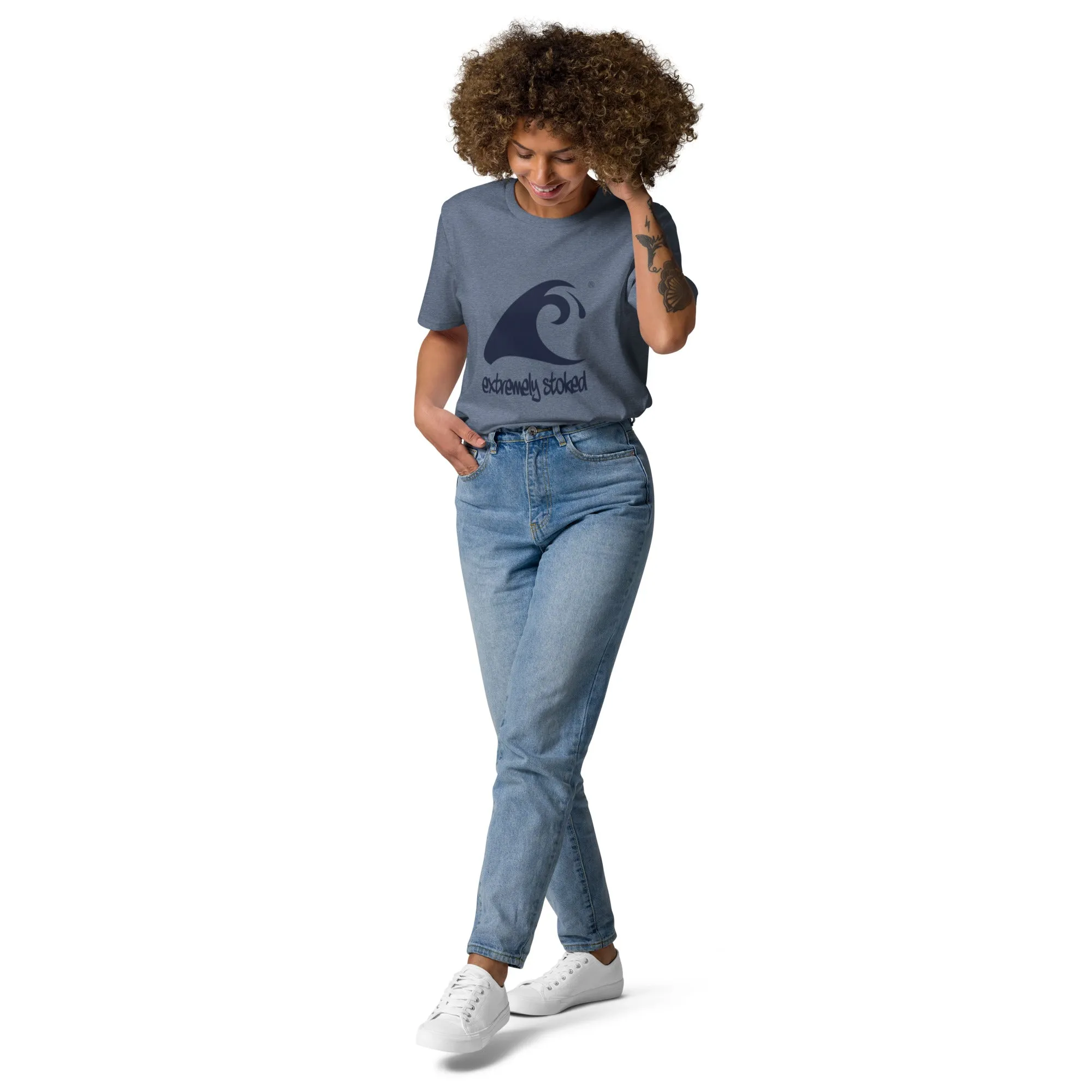 Extremely Stoked Epic Wave on Heather Blue Organic Cotton T-Shirt
