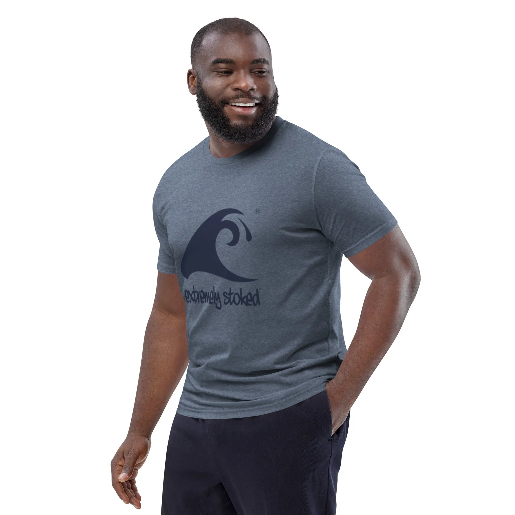 Extremely Stoked Epic Wave on Heather Blue Organic Cotton T-Shirt