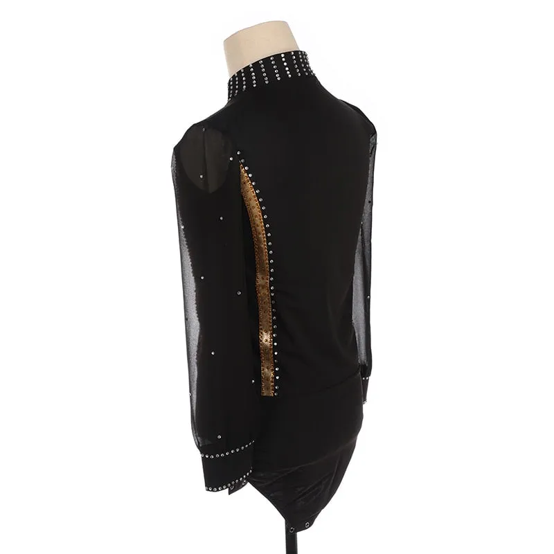Figure Skating Shirt or Top Black & Gold Leotard Style