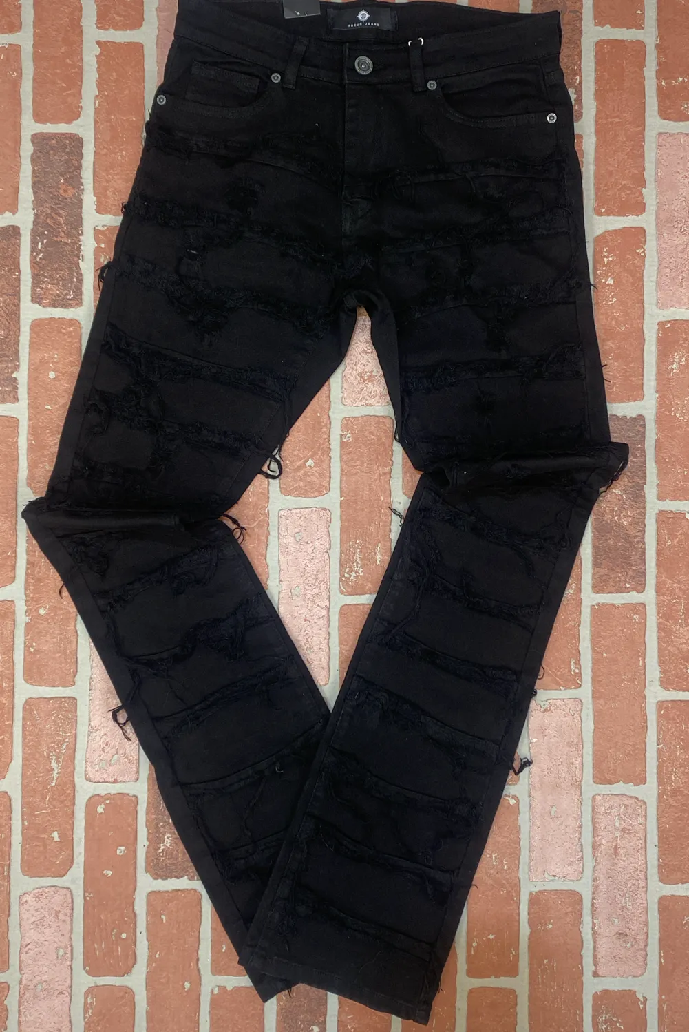 Focus- ripped stacked denim jeans (jet black)