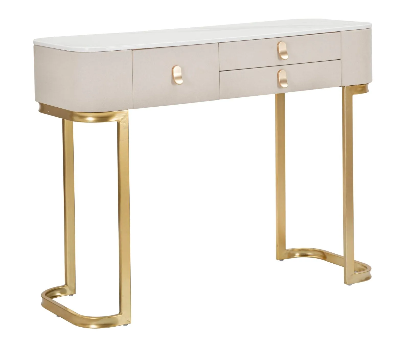 Golden & White Console Table with Marble Patterned Top