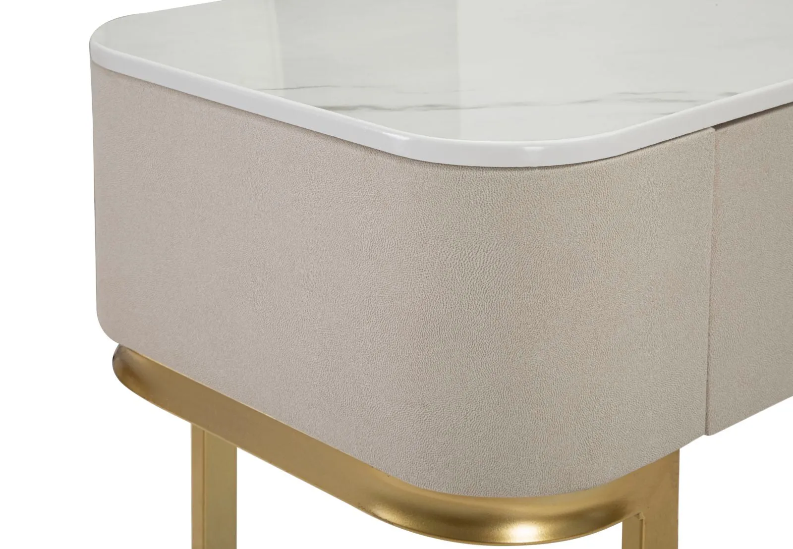 Golden & White Console Table with Marble Patterned Top