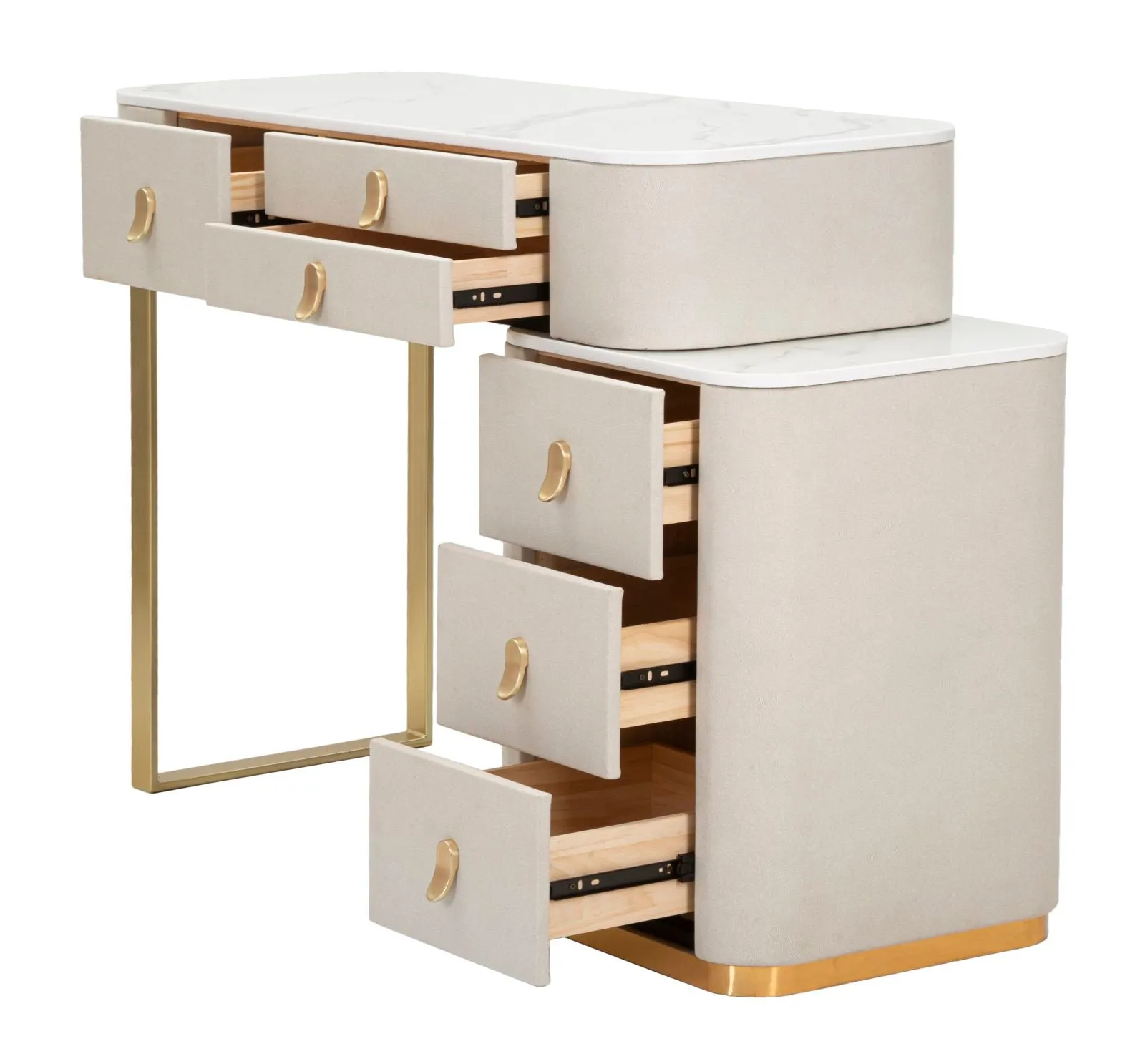 Golden & White Dressing Table with Marble Patterned Top