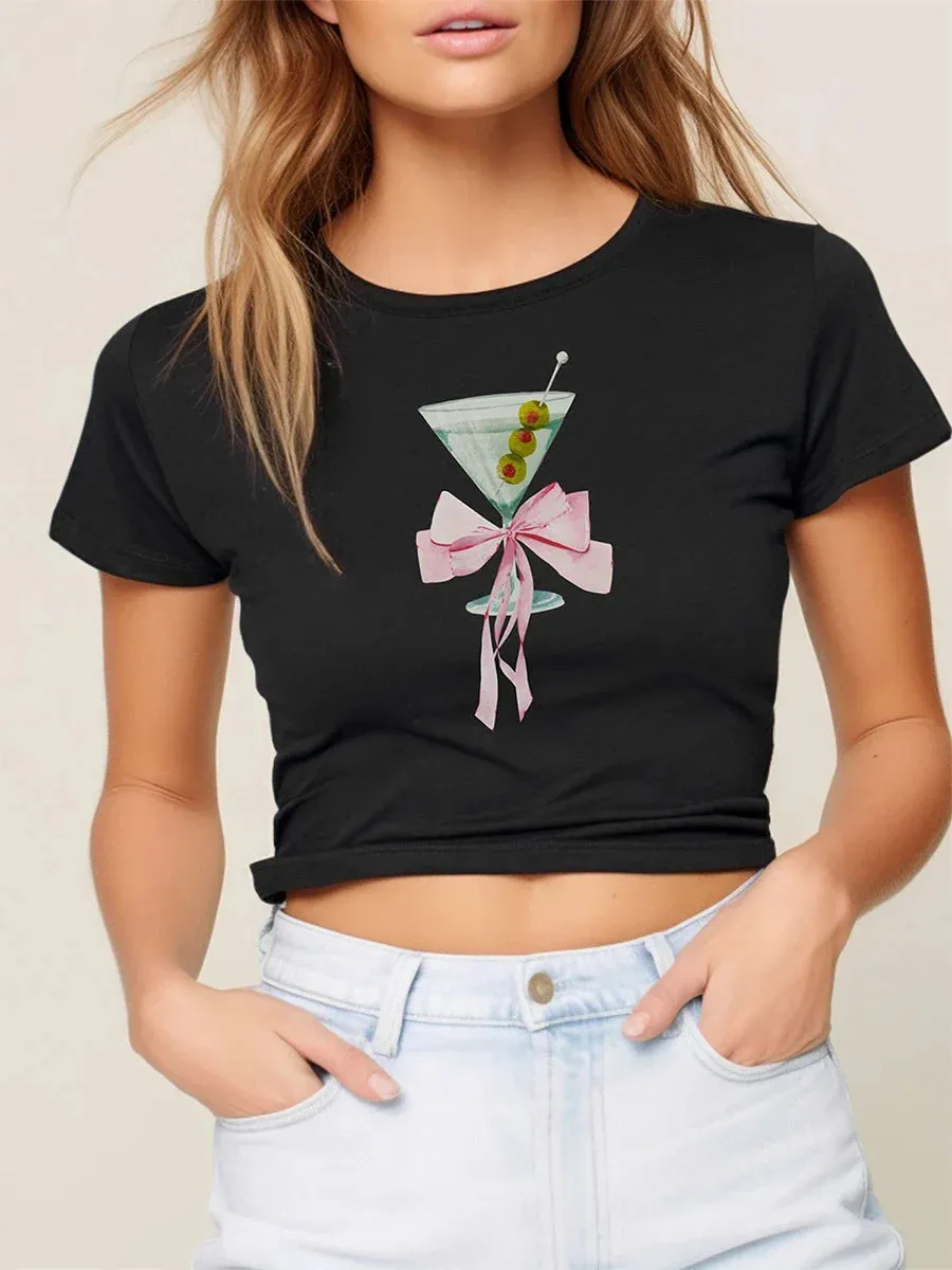 Graphic Print Short Sleeve Crewneck Slim Fit Streetwear Crop Trendy Top