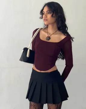 Helsiva Long Sleeve Crop Top in Mesh Burgundy