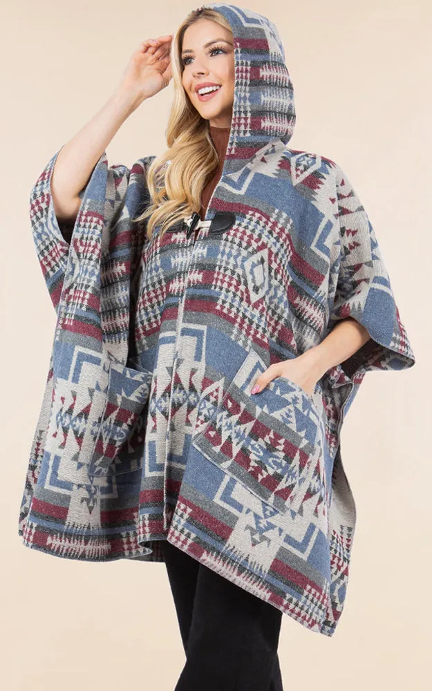 KA4268 AZTEC TRIBAL PATTERN BUTTON-UP CAPE
