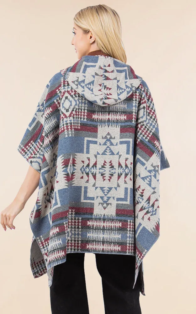 KA4268 AZTEC TRIBAL PATTERN BUTTON-UP CAPE