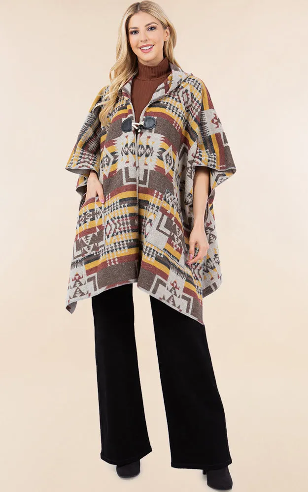 KA4268 AZTEC TRIBAL PATTERN BUTTON-UP CAPE
