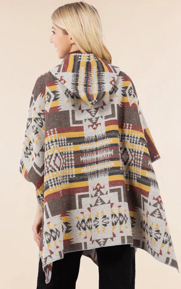 KA4268 AZTEC TRIBAL PATTERN BUTTON-UP CAPE