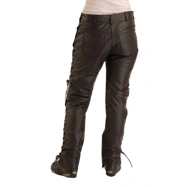 Ladies Side Lace  Cow Hide Leather Trousers 302