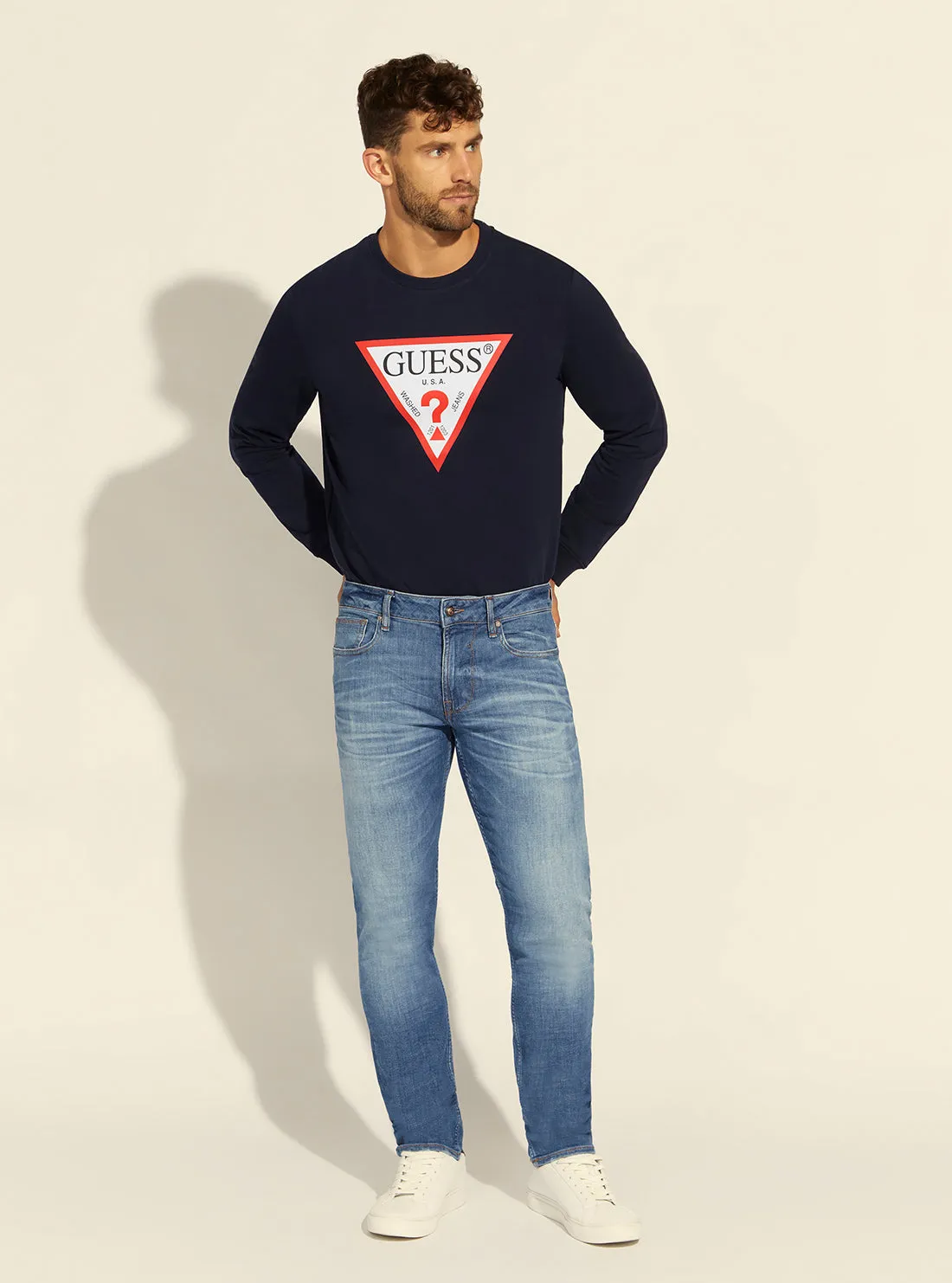Mid-Rise Slim Tapered Denim Jeans in Mayport Wash