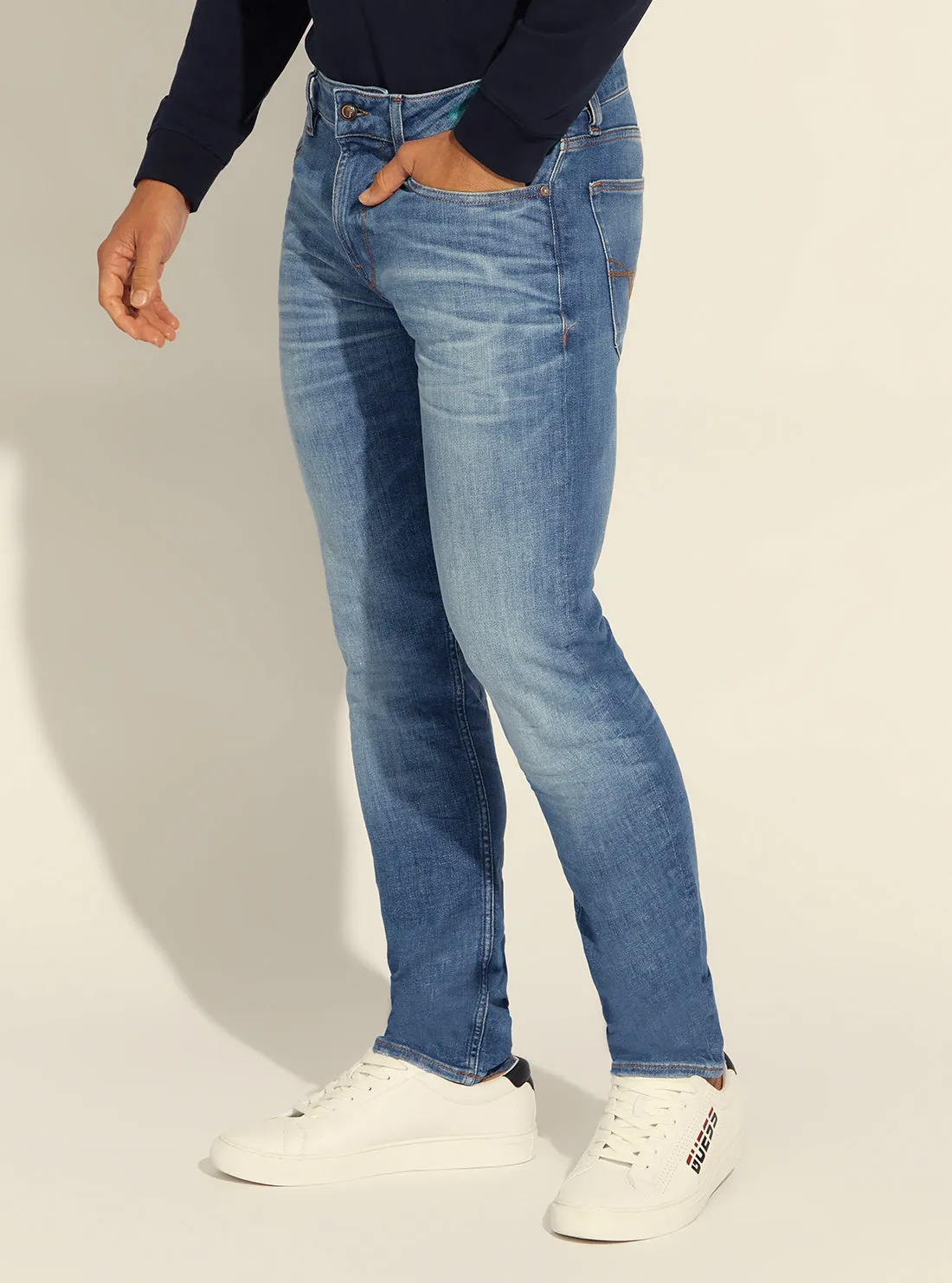 Mid-Rise Slim Tapered Denim Jeans in Mayport Wash