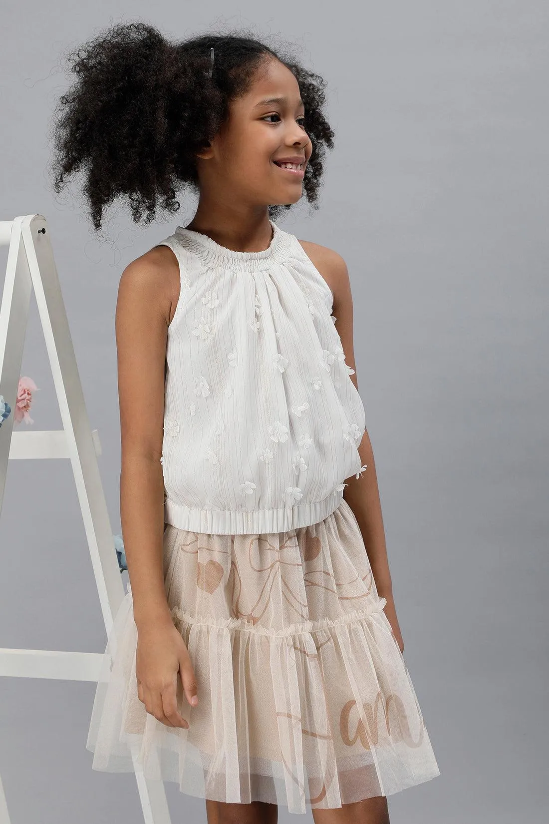 One Friday Kids Girls Off White Round Neck Top