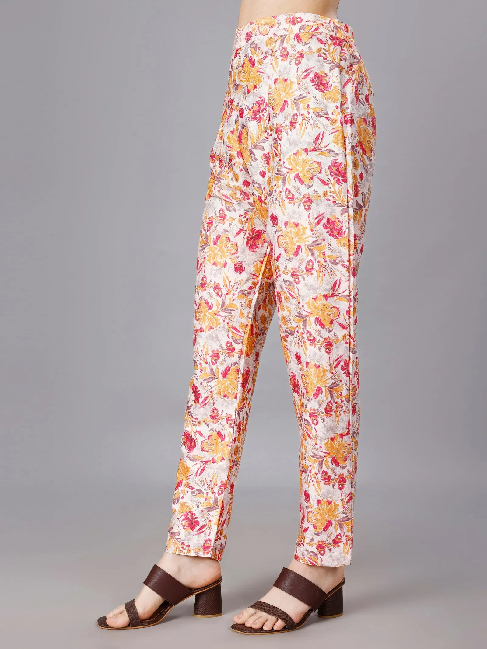 Printed Orange2-Piece Shirt & Trousers Set
