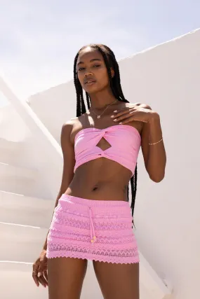 "The Seagirt" Pink Strapless Twist Crop Top