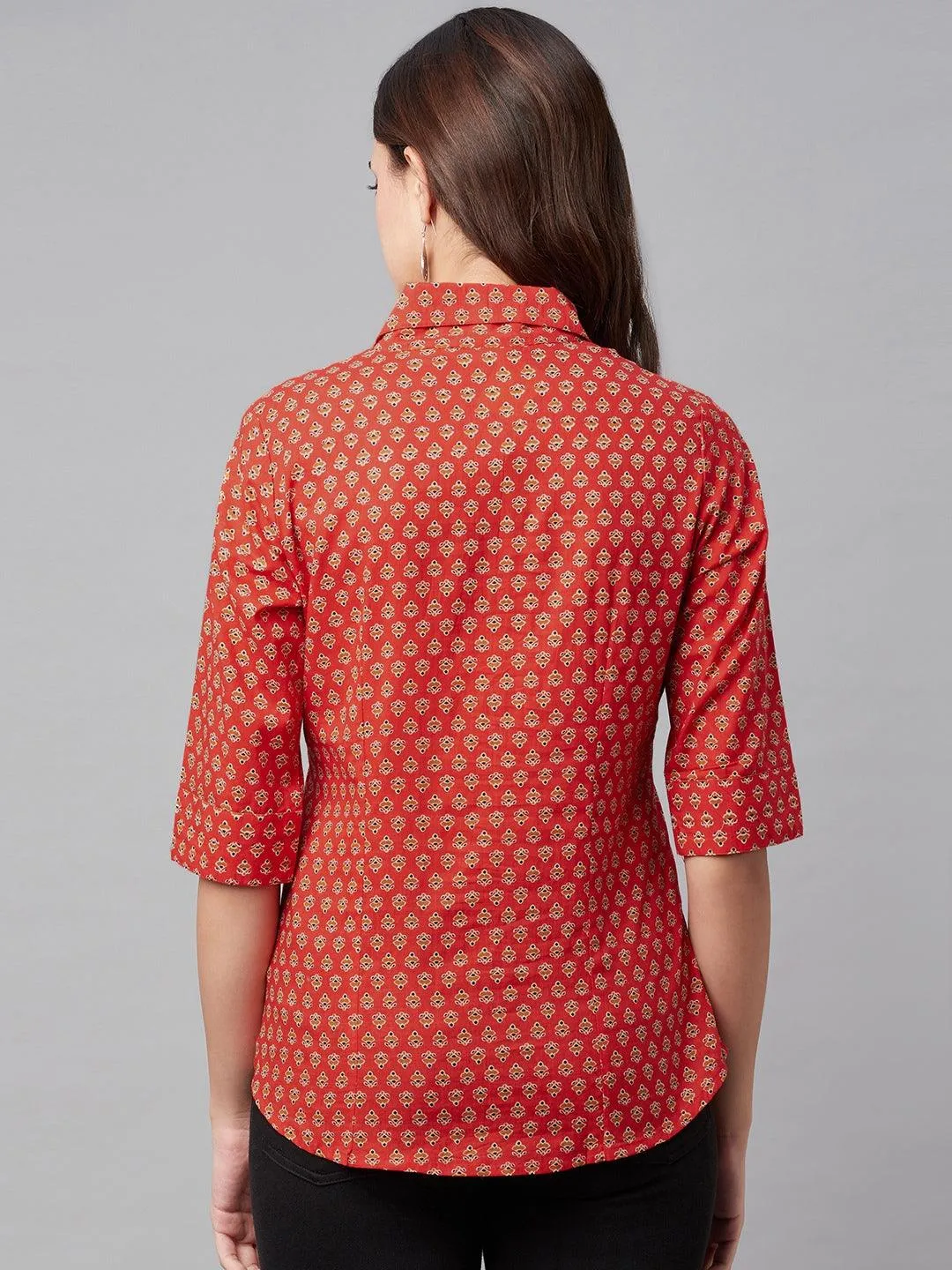 Red Block Printed Casual Women Shirts