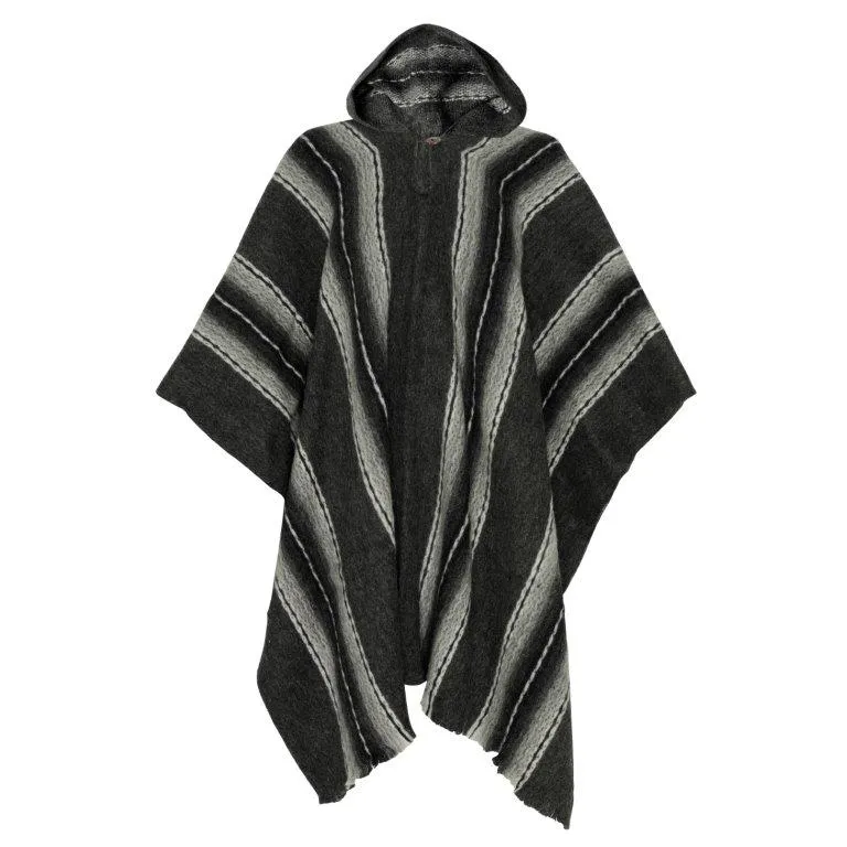 Rustic Alpaca Wool Poncho with Hoodie