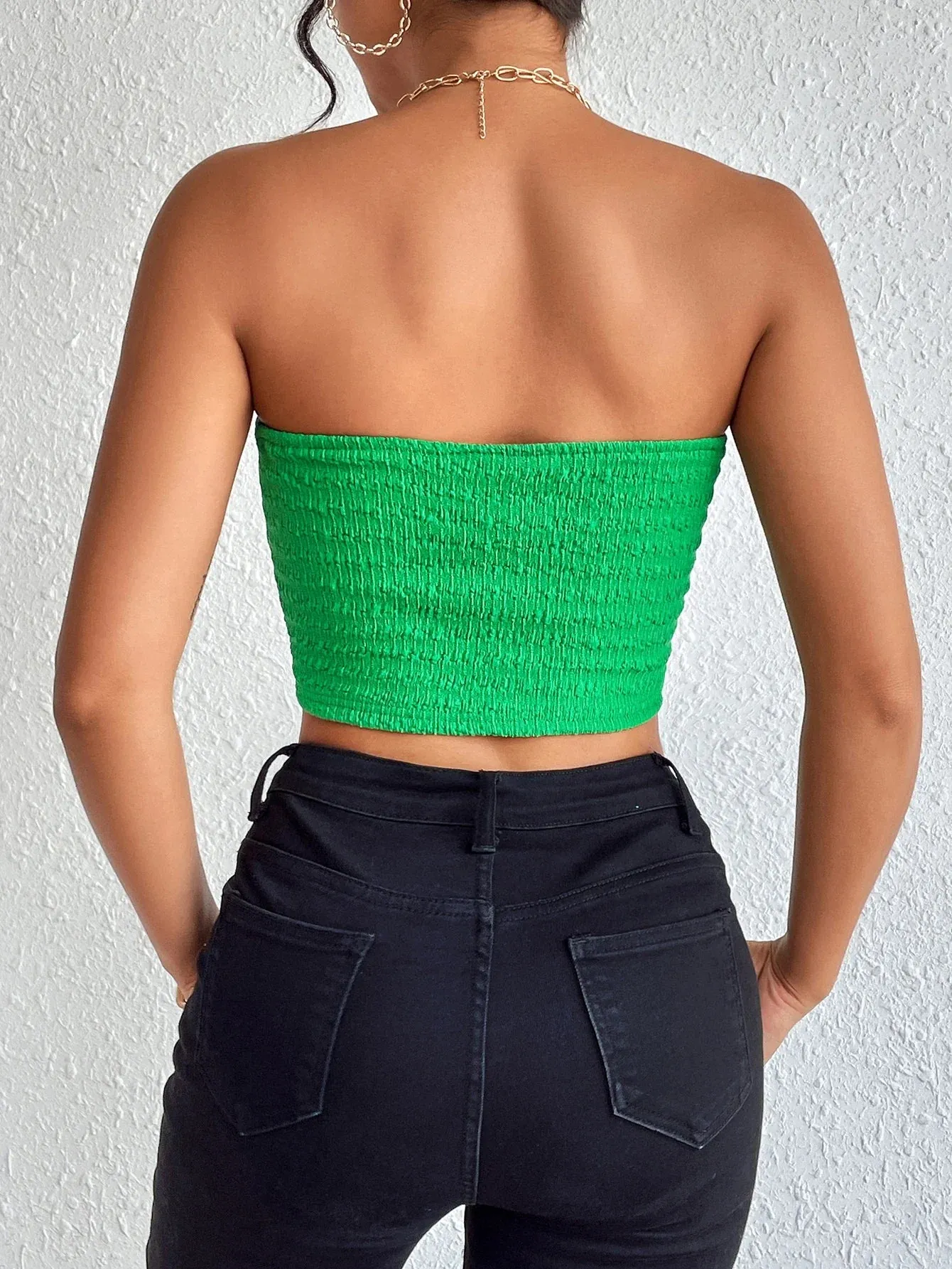 Shirred Crop Tube Top Casual Sleeveless Crop Top