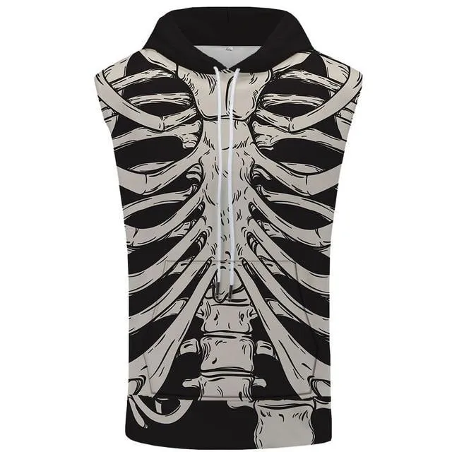 Skull Sleeveless Hoodie Sweatshirt Vest