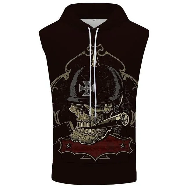 Skull Sleeveless Hoodie Sweatshirt Vest