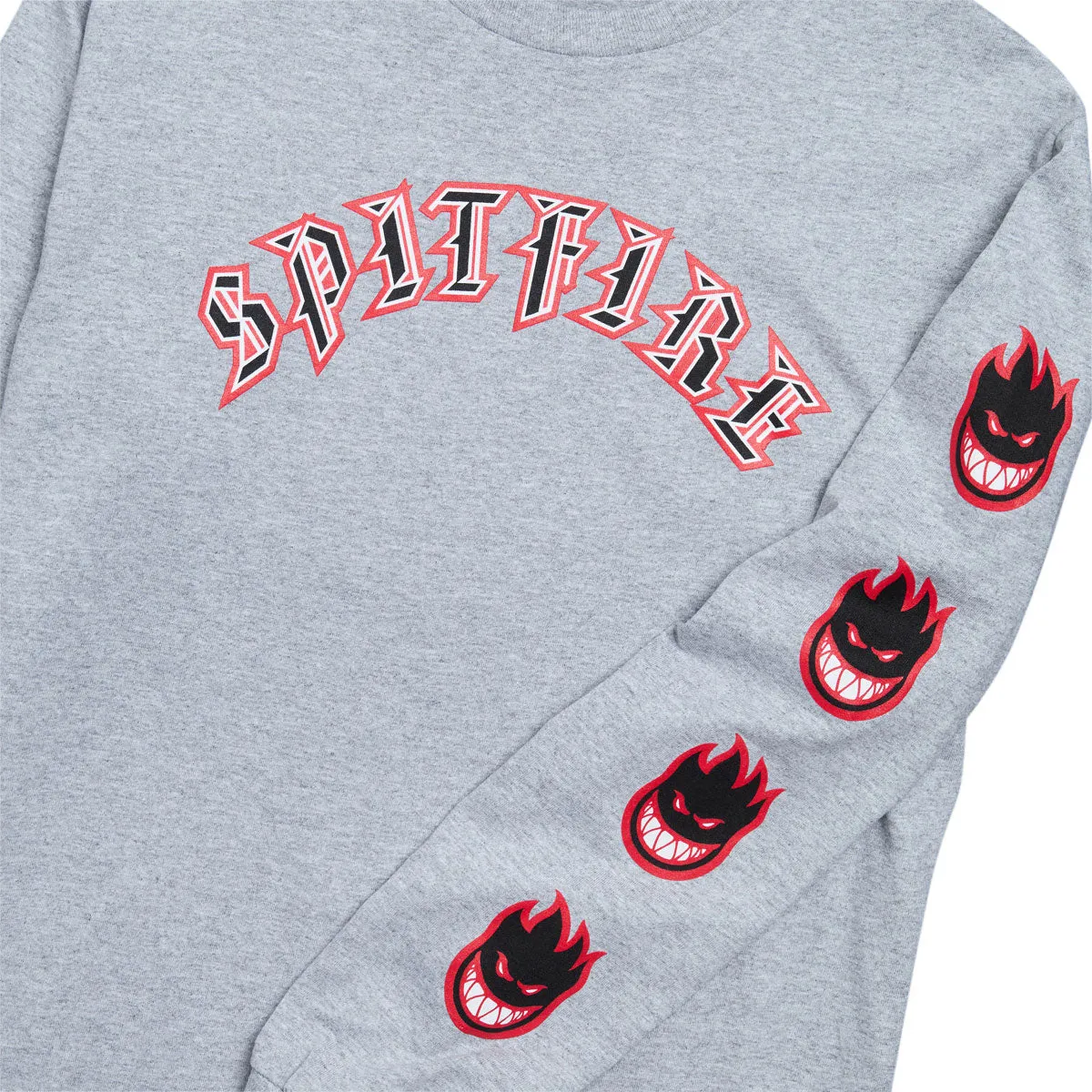 Spitfire Old E Bighead Fill Long Sleeve T-Shirt - Sport Grey/Red/Black/White